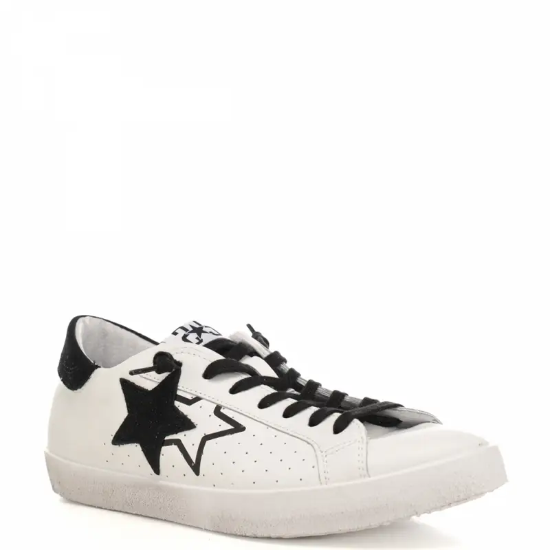 sneakers da uomo prime star in vera pelle con inserti in suede bianco nero miniatura 2