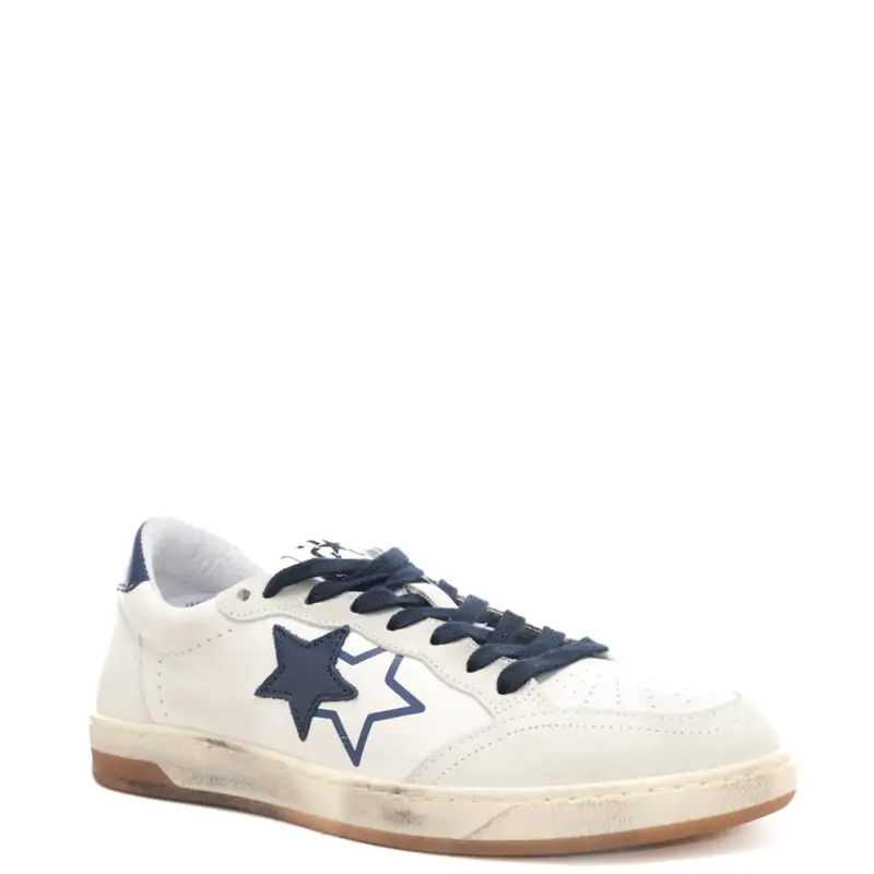 sneakers da uomo week star in vera pelle con inserti a contrasto colore bianco blu miniatura 2