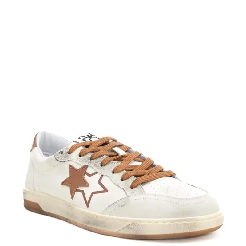 sneakers da uomo week star in vera pelle con inserti a contrasto colore bianco marrone miniatura 3