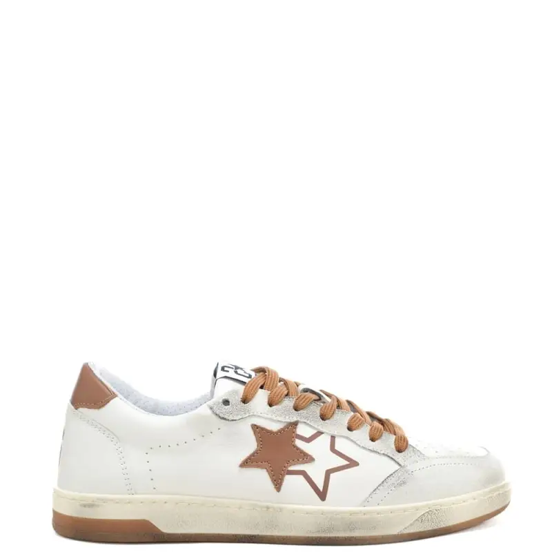 sneakers da uomo week star in vera pelle con inserti a contrasto colore bianco marrone