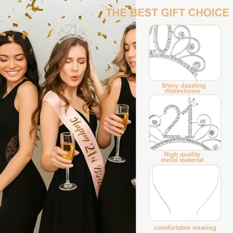 21 Anni Compleanno Crown e Fascia, Fascia e diadema per 21° compleanno per donna, Compleanno Corona e Fascia, Regalo per 21° Compleanno, per Feste di Buon 21° Compleanno miniatura 2