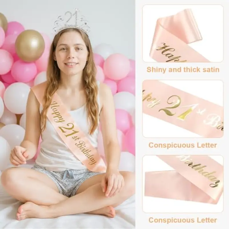 21 Anni Compleanno Crown e Fascia, Fascia e diadema per 21° compleanno per donna, Compleanno Corona e Fascia, Regalo per 21° Compleanno, per Feste di Buon 21° Compleanno miniatura 3