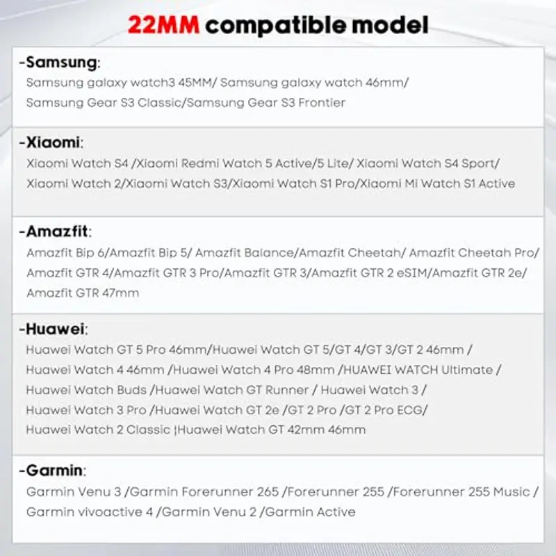 22mm Cinturino per Amazfit Balance/Amazfit Bip 6/Bip 5/Garmin Venu 3 2/Forerunner 255 265/Vivoactive 4 miniatura 2