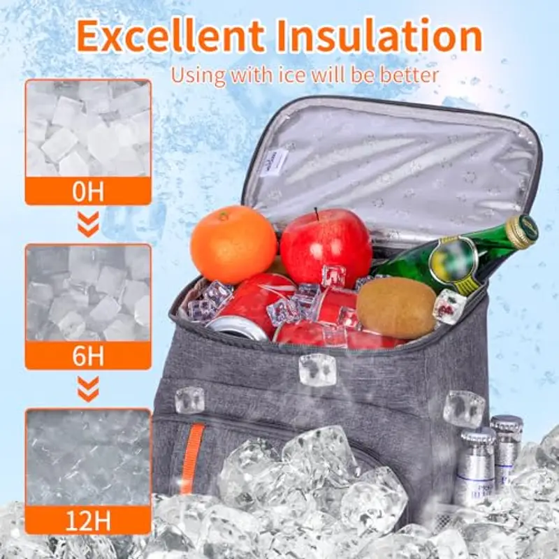 23L Zaino termico frigo, borsa frigo termica Porta Pranzo Zaino frigo termico portatile, mantiene il cibo caldo o freddo, adatto per campeggio, spiaggia, picnic, barbecue, eventi (Grigio) miniatura 2