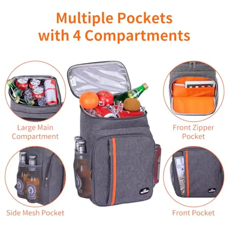 23L Zaino termico frigo, borsa frigo termica Porta Pranzo Zaino frigo termico portatile, mantiene il cibo caldo o freddo, adatto per campeggio, spiaggia, picnic, barbecue, eventi (Grigio) miniatura 3