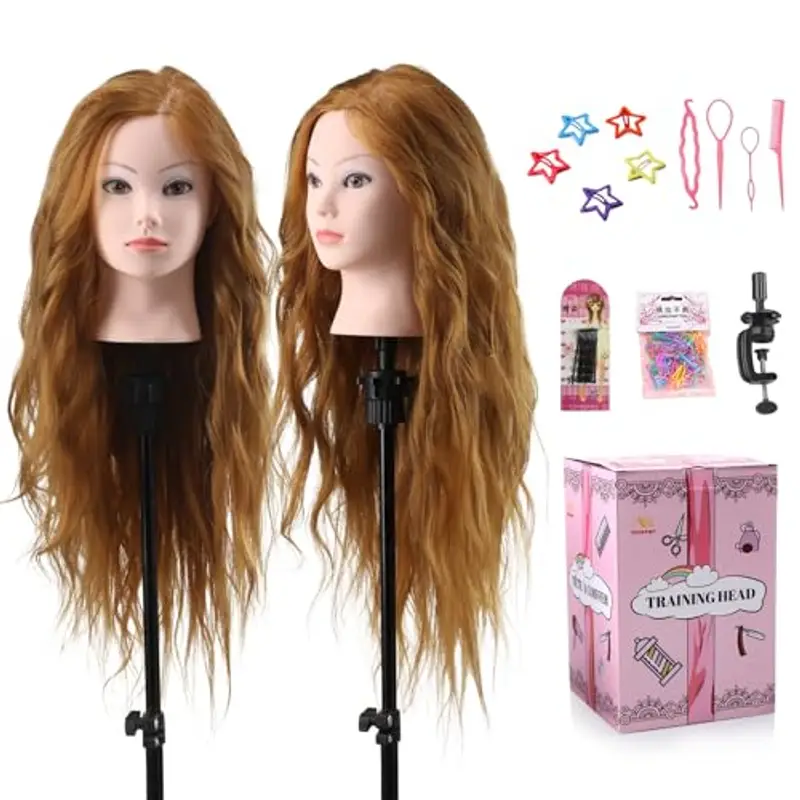 26" 60% Capelli Umani Reali Testa per Parrucchieri, Testina Parrucchiere Capelli Testa Studio Parrucchiere Manichino