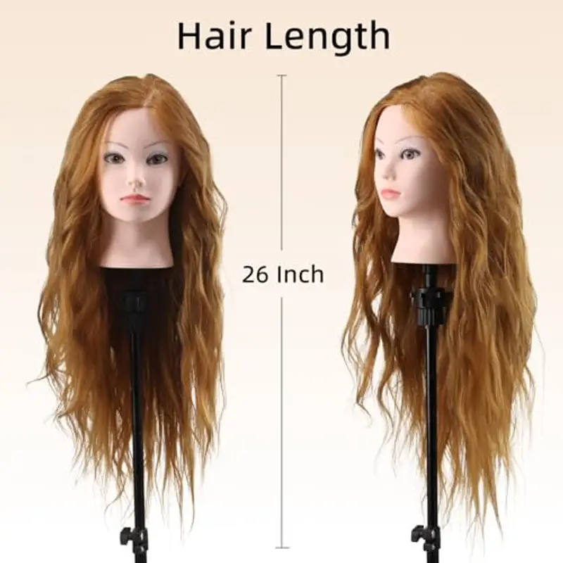 26" 60% Capelli Umani Reali Testa per Parrucchieri, Testina Parrucchiere Capelli Testa Studio Parrucchiere Manichino miniatura 2