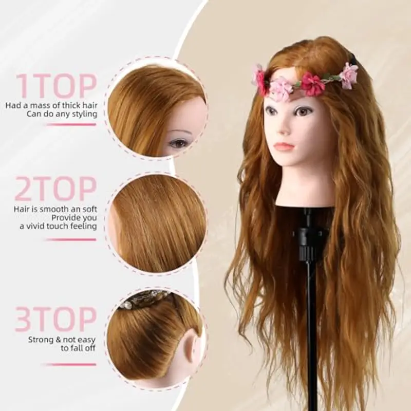 26" 60% Capelli Umani Reali Testa per Parrucchieri, Testina Parrucchiere Capelli Testa Studio Parrucchiere Manichino miniatura 3