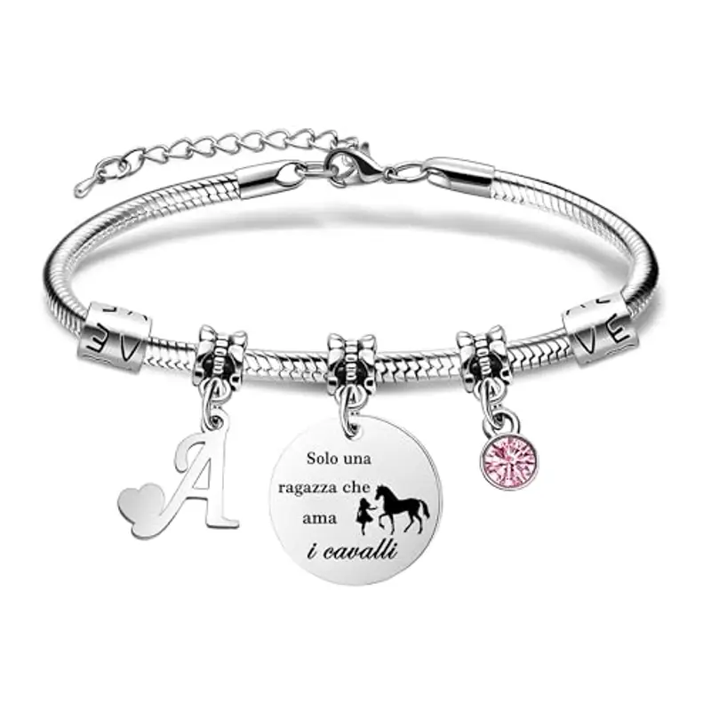 26 Lettere Iniziali Braccialetti Di Cavallo"Solo Una Ragazza Che Ama i Cavallo"Braccialetto Di Cavallo Per Le Donne Ragazze (A)