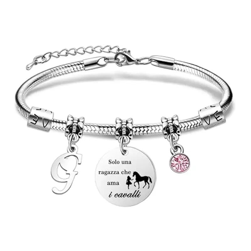 26 Lettere Iniziali Braccialetti Di Cavallo"Solo Una Ragazza Che Ama i Cavallo"Braccialetto Di Cavallo Per Le Donne Ragazze (G)