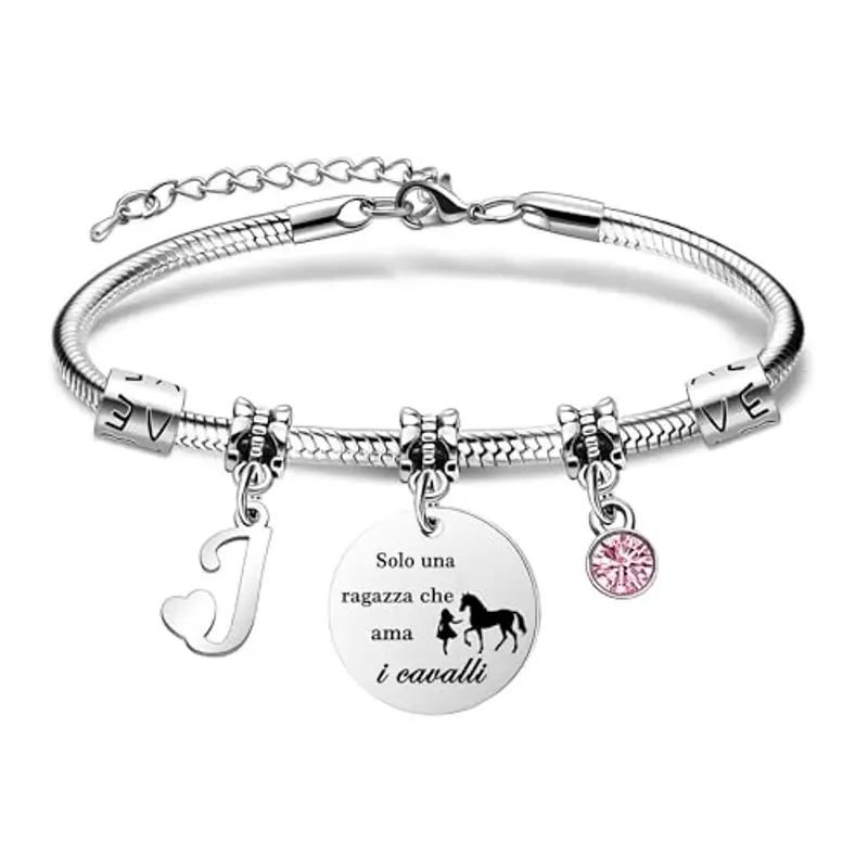 26 Lettere Iniziali Braccialetti Di Cavallo"Solo Una Ragazza Che Ama i Cavallo"Braccialetto Di Cavallo Per Le Donne Ragazze (J)