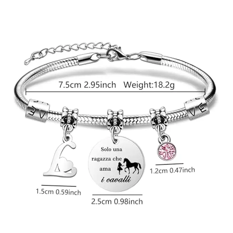 26 Lettere Iniziali Braccialetti Di Cavallo"Solo Una Ragazza Che Ama i Cavallo"Braccialetto Di Cavallo Per Le Donne Ragazze (L) miniatura 2