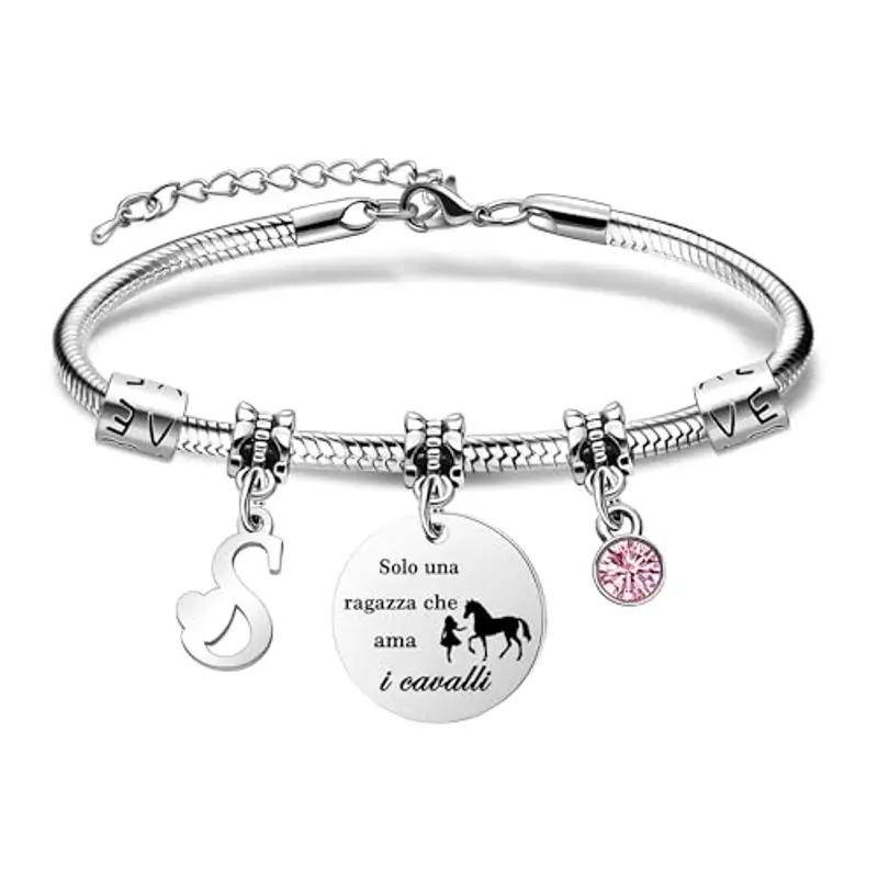 26 Lettere Iniziali Braccialetti Di Cavallo"Solo Una Ragazza Che Ama i Cavallo"Braccialetto Di Cavallo Per Le Donne Ragazze (S)
