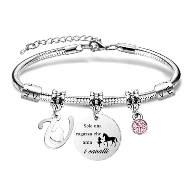 26 Lettere Iniziali Braccialetti Di Cavallo"Solo Una Ragazza Che Ama i Cavallo"Braccialetto Di Cavallo Per Le Donne Ragazze (U)