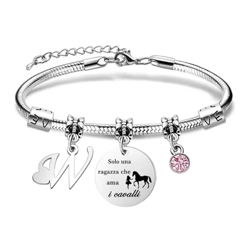 26 Lettere Iniziali Braccialetti Di Cavallo"Solo Una Ragazza Che Ama i Cavallo"Braccialetto Di Cavallo Per Le Donne Ragazze (W)