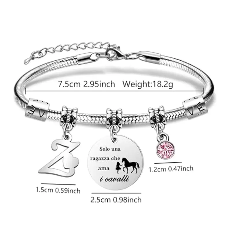 26 Lettere Iniziali Braccialetti Di Cavallo"Solo Una Ragazza Che Ama i Cavallo"Braccialetto Di Cavallo Per Le Donne Ragazze (Z) miniatura 2
