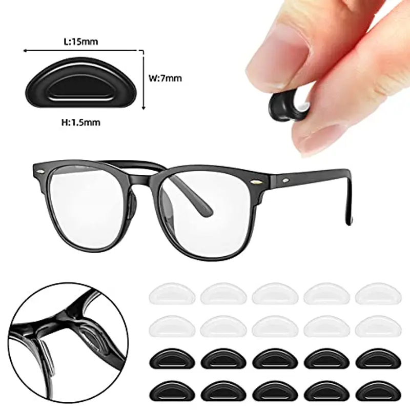 26 paia di occhiali antiscivolo in silicone per occhiali da vista con gancio per orecchie, cuscinetti per naso e occhiali da vista miniatura 2