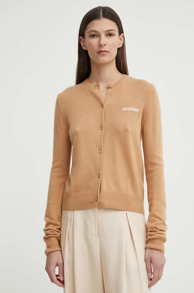 kardigan con aggiunta di lana 2ND Vinny TT - Soft Wool Blen colore marrone 2000341408