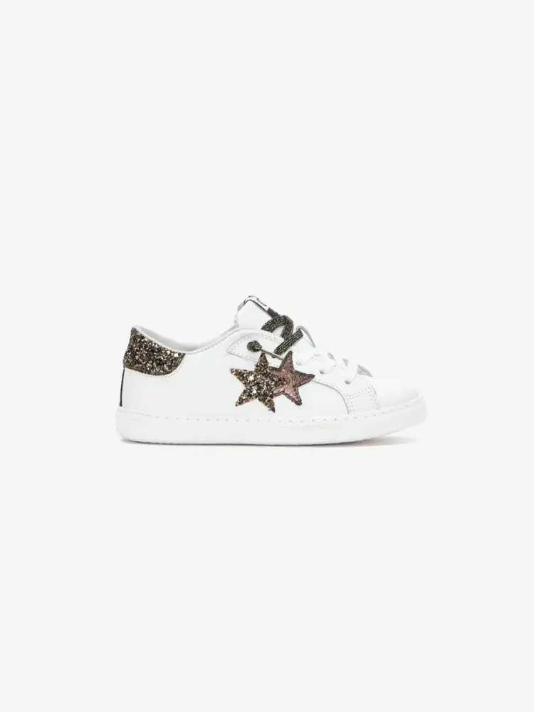 sneakers junior low in pelle bianca con dett.agli in glitterati