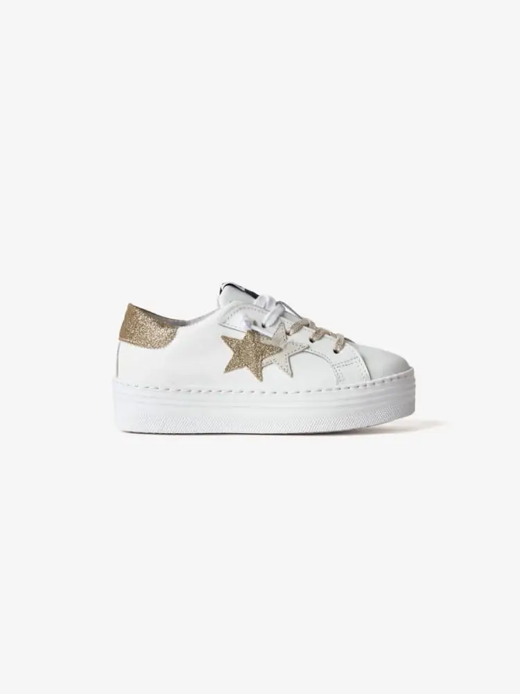 sneakers junior platform bianco oro