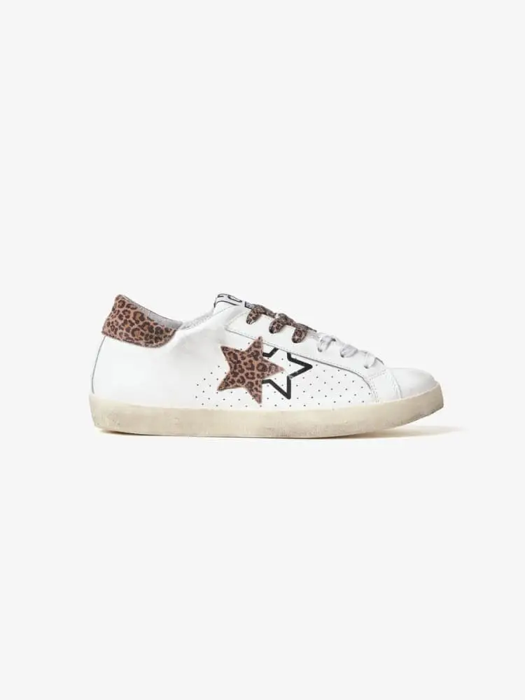 sneakers prime star in pelle bianca con dettaglio leopardati