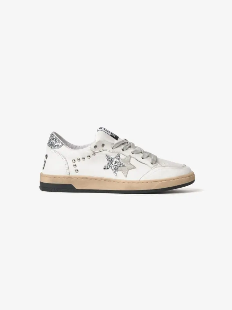 sneakers week star in pelle bianco e argento con borchie