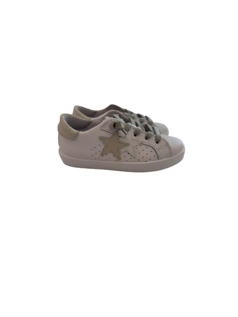 2stars scarpe bianche bambina in pelle con dettagli camoscio tortora