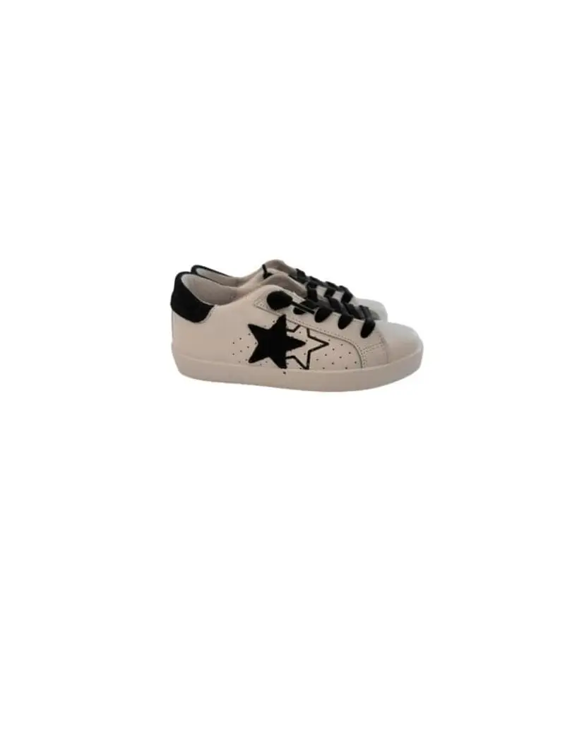 2stars scarpe bianche bambina in pelle dettagli neri in camoscio