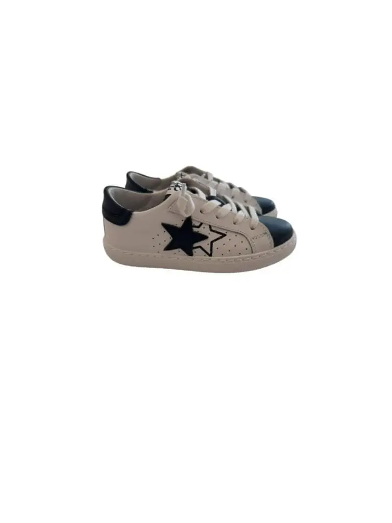 2stars scarpe bianche bambino in pelle con dettagli blu navy