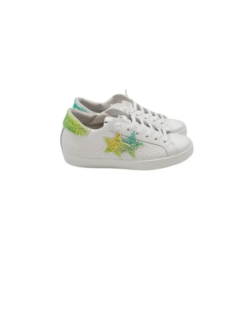 2stars scarpe bianche donna in pelle con glitter multicolor