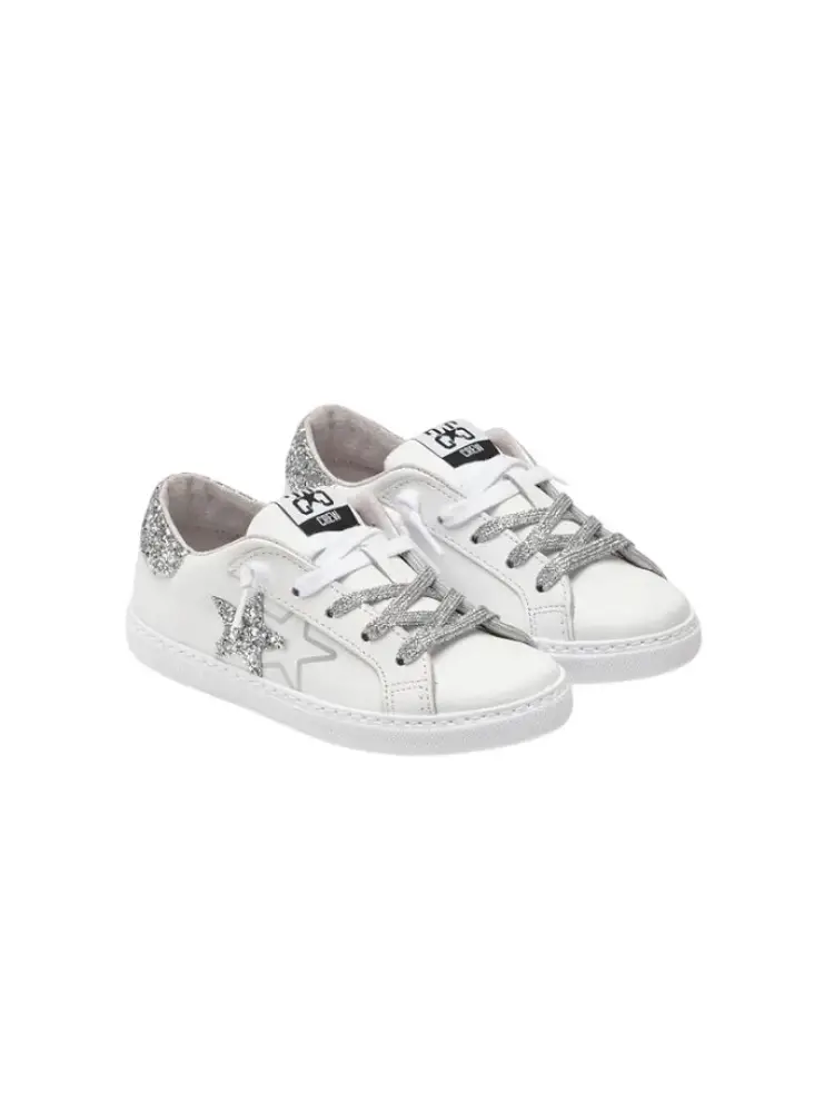 scarpe bianche donna in pelle dettagli con glitter argento miniatura 2