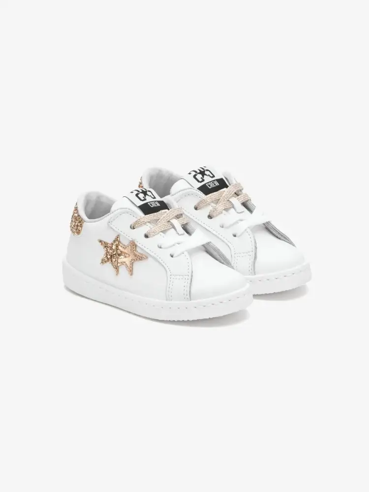 scarpe bianche neonata in pelle glitter oro miniatura 2