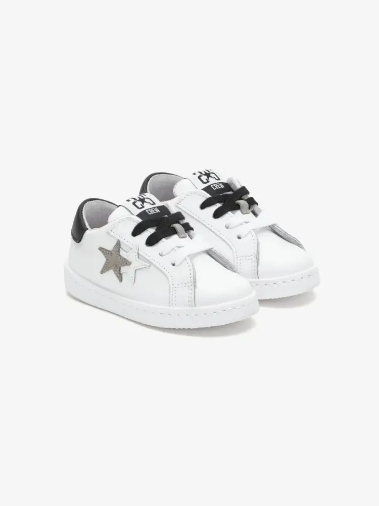 scarpe bianche neonato in pelle logo nero e grigio miniatura 2