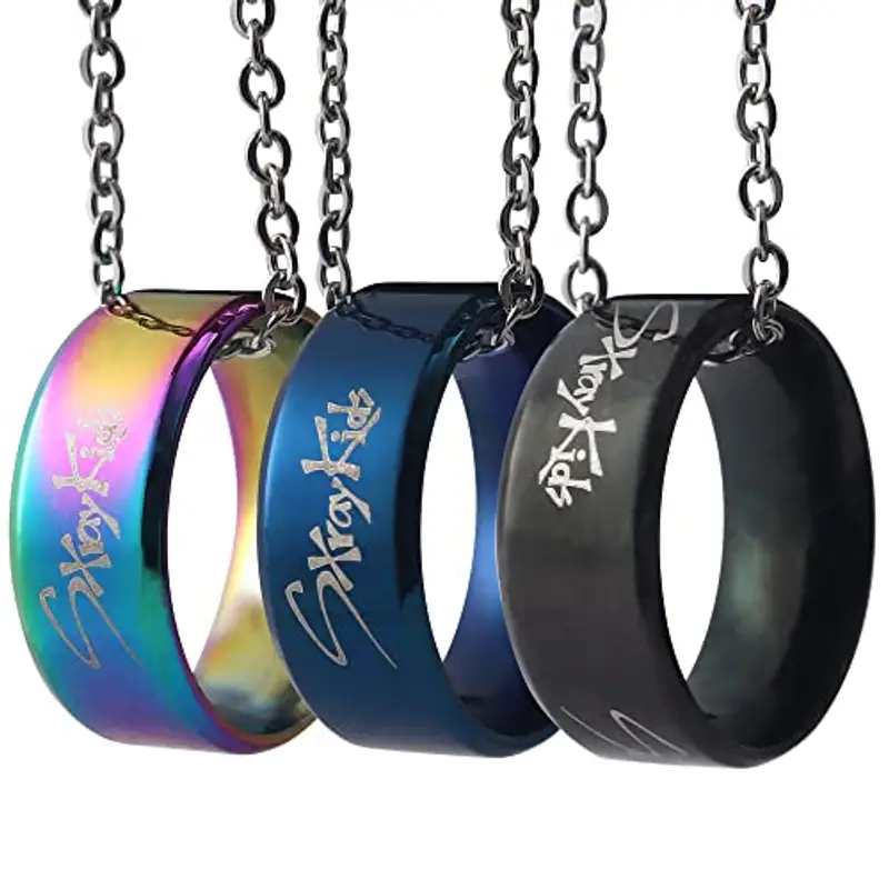 3 Kpop Stray Kids randagi bambini Merch anello con collana, randagi bambini gioielli in acciaio inossidabile per regali, Acciaio inossidabile