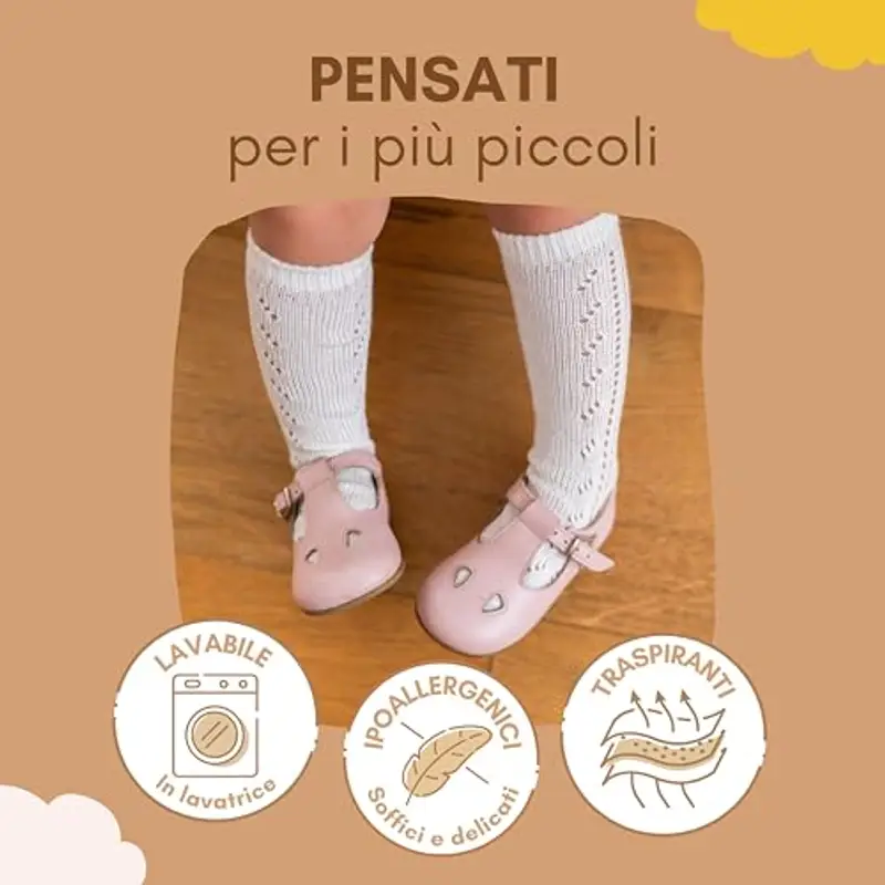 3 Paia di Calzini Lunghi Neonato in Cotone Elasticizzato con Motivo Traforato, Made in Italy (Tg. 0, azzurro, blu, panna) miniatura 3