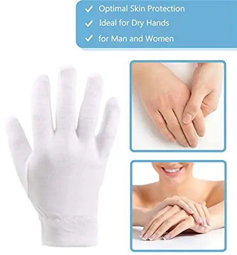 3 Paia Guanti Idratanti in Cotone Bianco per la Notte, Elastico Morbido Qualità Superiore, per Mani Secche, Eczemi miniatura 2
