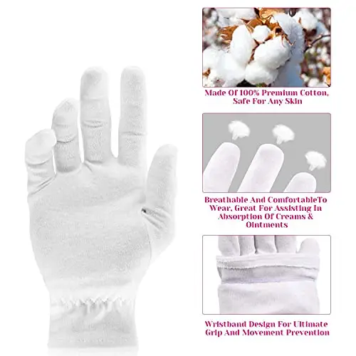 3 Paia Guanti Idratanti in Cotone Bianco per la Notte, Elastico Morbido Qualità Superiore, per Mani Secche, Eczemi miniatura 3