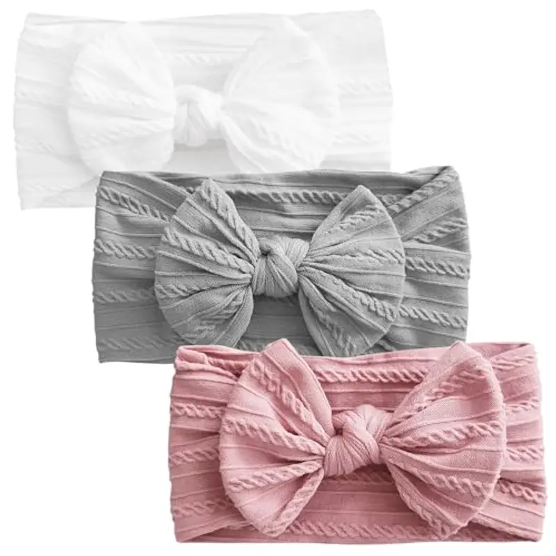 3 pezzi Fascia per turbante per neonato Fasce per capelli per neonato Fiocchi per bambina Fiocco morbido Copricapo