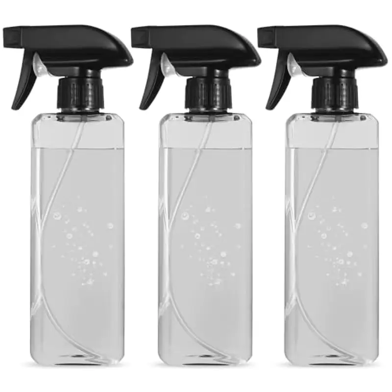 3 Pz 500ml Spruzzino Nebulizzatore Piante, Spruzzino per Piante Nebulizzatore Acqua, Empty Spray Bottles, Bottiglie Flacone Spray Vuoto, Grilletto Spruzzatore per Pulizia (Quadrato nero trasparente)