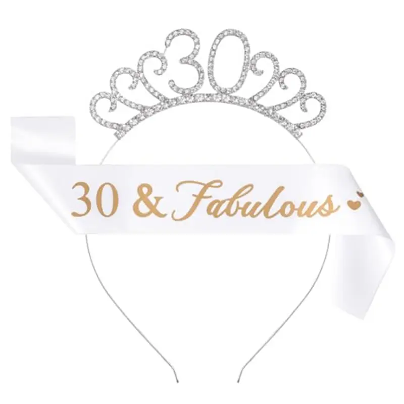 30 Anni Compleanno Crown e Fascia, Fascia e diadema per 30° compleanno per donna, Compleanno Corona e Fascia, Regalo per 30° Compleanno, per Feste di Buon 30° Compleanno