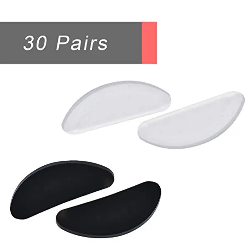 30 Paia Naselli Adesivi per Occhiali Antiscivolo Nasello in Silicone per Occhiali da Sole Occhiali da Vista(1 mm Trasparente + nero) miniatura 2