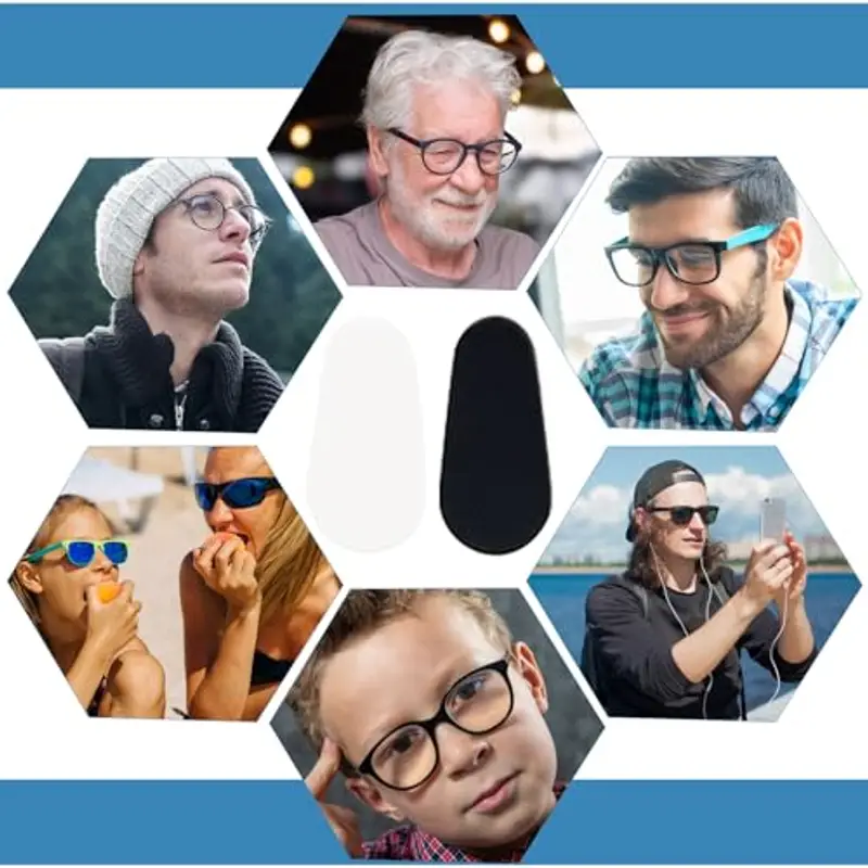 30 Paia Naselli per Occhiali Silicone, Naselli Antiscivolo per Occhiali, Adesivi Nasello in Silicone per Occhiali da Sole Occhiali da Vista(1mm Trasparente + Nero) miniatura 3