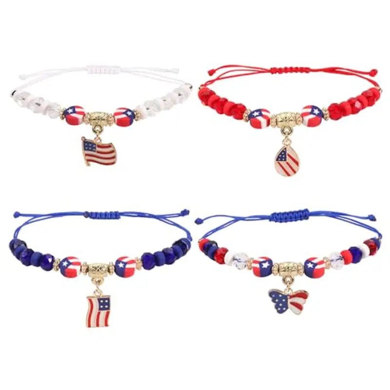 4 braccialetti patriottici USA per donne, uomini, ragazze, ragazzi, 4 luglio, bandiera americana, tema tessitura,