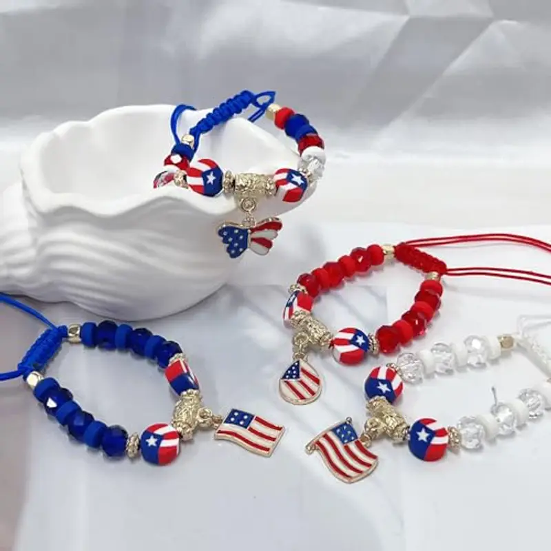 4 braccialetti patriottici USA per donne, uomini, ragazze, ragazzi, 4 luglio, bandiera americana, tema tessitura miniatura 2