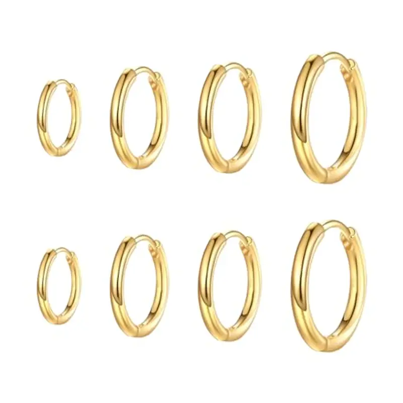 4 Paia di orecchini a cerchio per uomini e donne, leggeri, acciaio inossidabile,cartilagine,cerchio, ipoallergenico,Orecchini Acciaio Inossidabile di Orecchini Cerchio Piccoli 8-14 mm(oro)