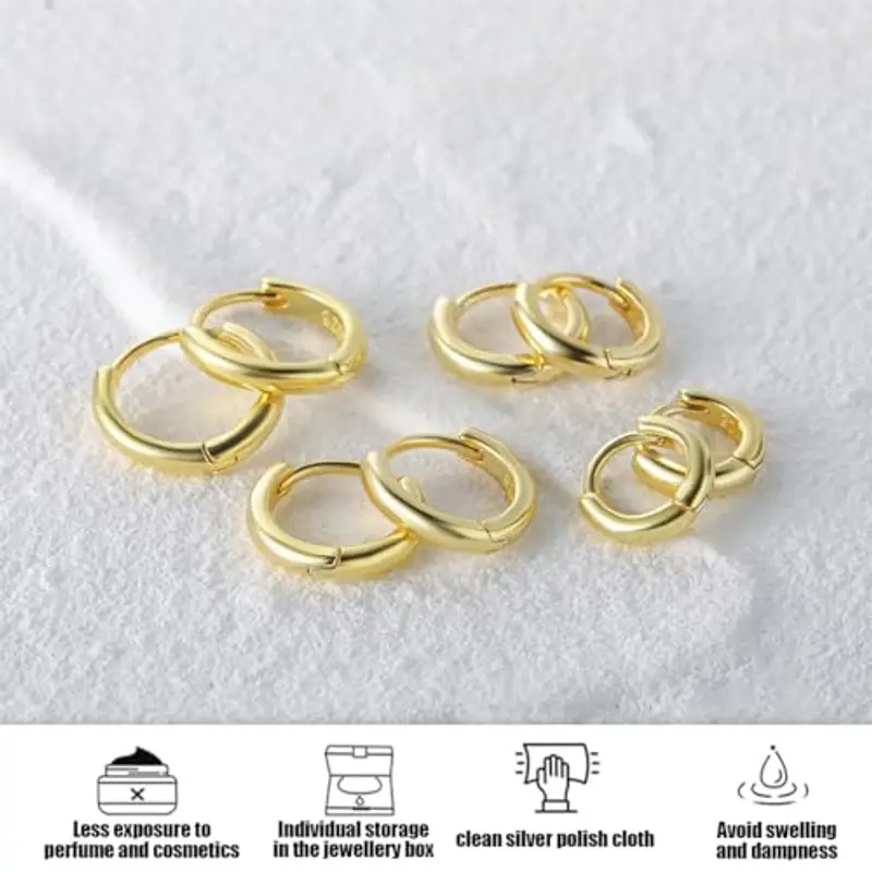 4 Paia di orecchini a cerchio per uomini e donne, leggeri, acciaio inossidabile, cartilagine, cerchio, ipoallergenico, Orecchini Acciaio Inossidabile di Orecchini Cerchio Piccoli 8-14 mm(oro) miniatura 3