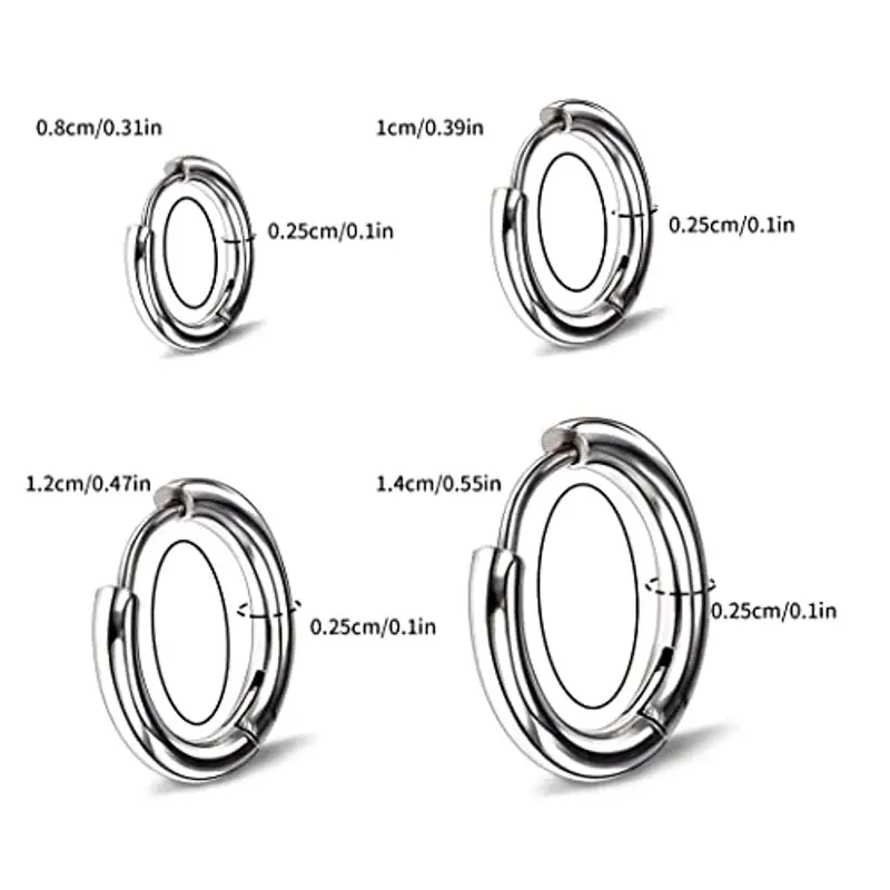 4 paia di orecchini Argento a cerchio per uomini e donne, leggeri, cartilagine, ipoallergenico, 8-14 mm, Acciaio Inossidabile Piccoli miniatura 2