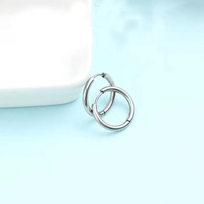 4 paia di orecchini Argento a cerchio per uomini e donne, leggeri, cartilagine, ipoallergenico, 8-14 mm, Acciaio Inossidabile Piccoli miniatura 3