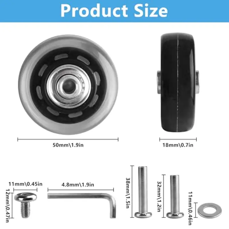 4 Pezzi Ruote di Ricambio per Valigie, 50x18mm Ruote Valigia Ricambio, Valigia Ruote di Ricambio di Ruote miniatura 2