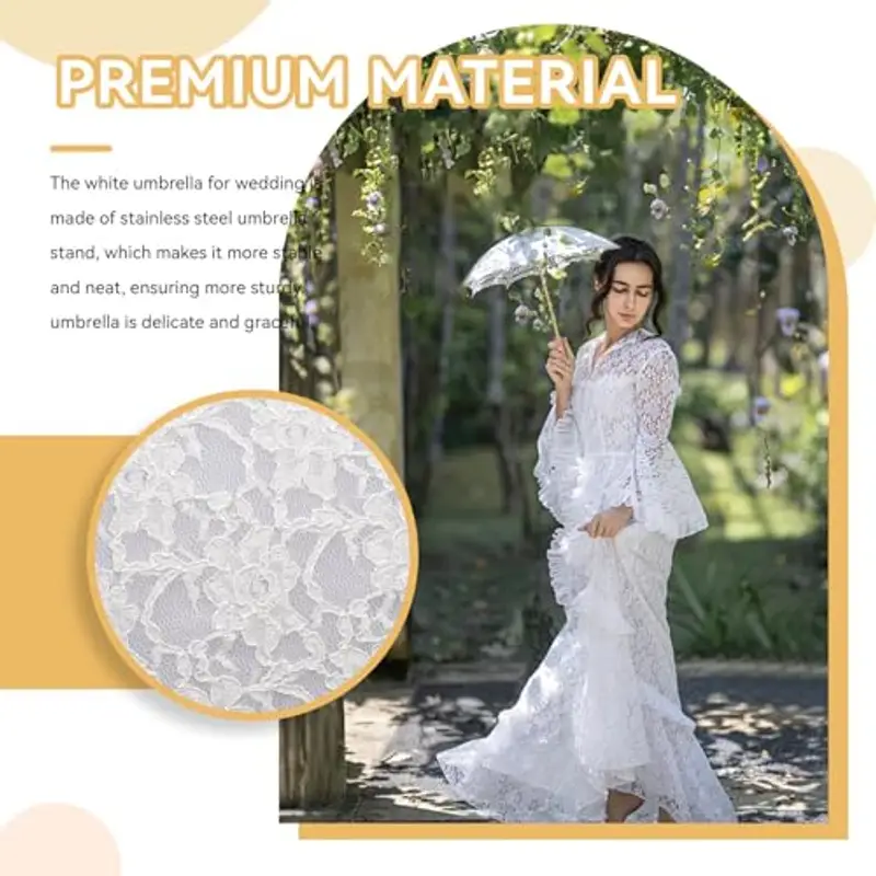 48, 5 cm Ombrello in Pizzo Bianco, Ombrello per Decorazione di Nozze, Ombrello decorativo di Pizzo Bianco, Ombrello da Sposa per la Sposa e Lo Sposo Ombrello Decorato Ombrello da Ricamo per Bambini miniatura 2